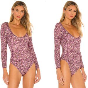 LoveShackFancy Helene Bodysuit in Cherry Wine, Size XS